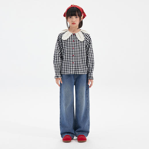 【小花刺绣直筒裤】植木童装2025秋季新款女童直筒阔腿裤牛仔裤 商品图4