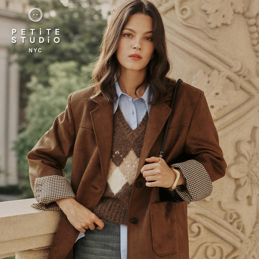 Petite Studio 25秋 Dominique焦糖棕法式复古美拉德麂皮西装外套 商品图2