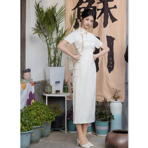 GX素雅中式提花缎长款双层旗袍2025夏季新款复古中国风年轻女士旗袍 商品图2