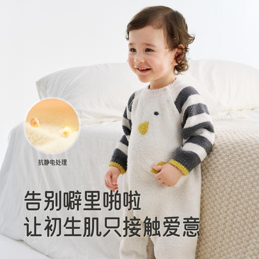 英氏婴儿衣服秋冬保暖加绒新生儿外出服半边绒初生宝宝连体衣冬季 商品图2