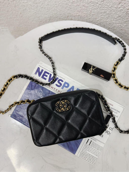 chanel 19bag 黑金 羊皮 相机 斜挎包 商品图0