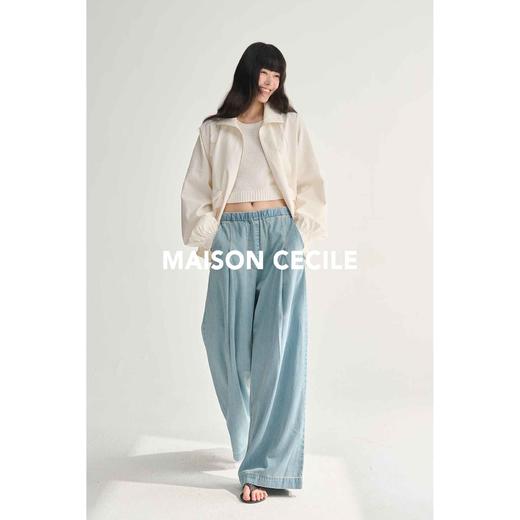 MAISON CECILE 夏日感松弛飘荡松紧腰直筒做旧牛仔裤 商品图3