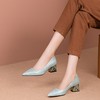【预售5天】尖头舒适真皮水钻金属粗跟白色单鞋浅口简约配裙子女鞋XME&W9200 商品缩略图3