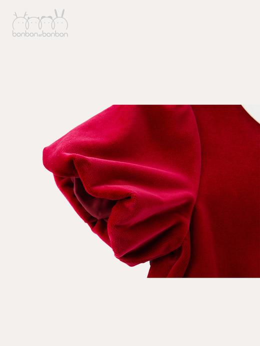 波尔多红丝绒半袖连衣裙 商品图4