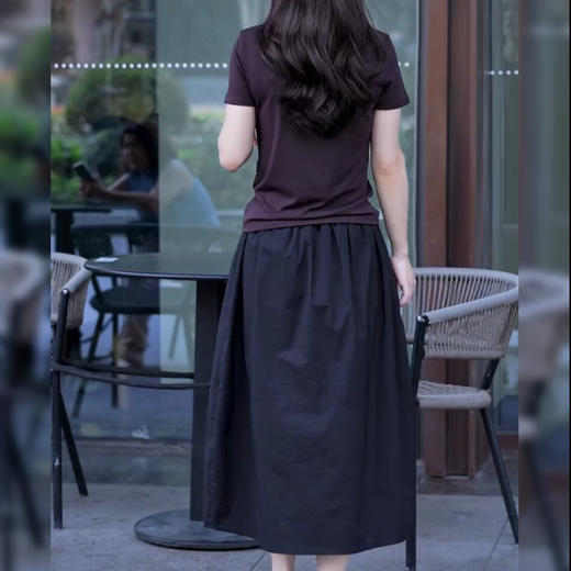 X179+Q312【套装】纯色遮肚夏季短袖上衣搭高腰休闲半身裙套装 商品图3