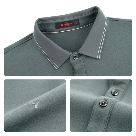 【远红外发热/不变形领】柒牌长袖Polo衫男秋季抗菌防螨翻领T恤129T70480 商品图3