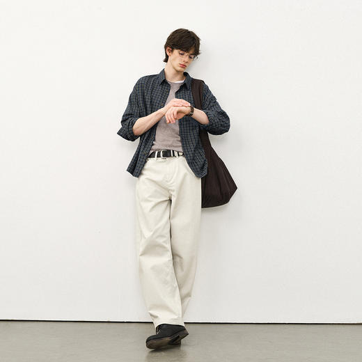 714street美式复古纯棉情侣长袖2025秋季新款miu系蓝色格子衬衫男 商品图1