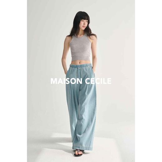 MAISON CECILE 夏日感松弛飘荡松紧腰直筒做旧牛仔裤 商品图2