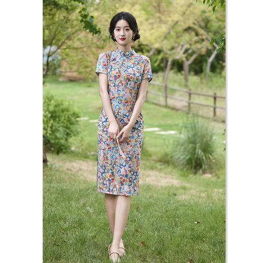 GX复古中国风冰丝麻短袖旗袍2025夏季新款改良中式小个子旗袍 商品图1