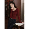 鹿向南「秋日夕阳」法式立体花朵长袖t恤女秋季小众正肩红色上衣 商品缩略图2