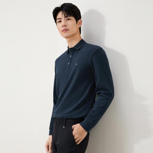 【远红外发热/不变形领】柒牌长袖Polo衫男秋季抗菌防螨翻领T恤129T70480 商品图1