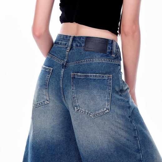 罗蒙女士七分牛仔裤夏季薄款水洗做旧高腰宽松显瘦阔腿短裤子 商品图6