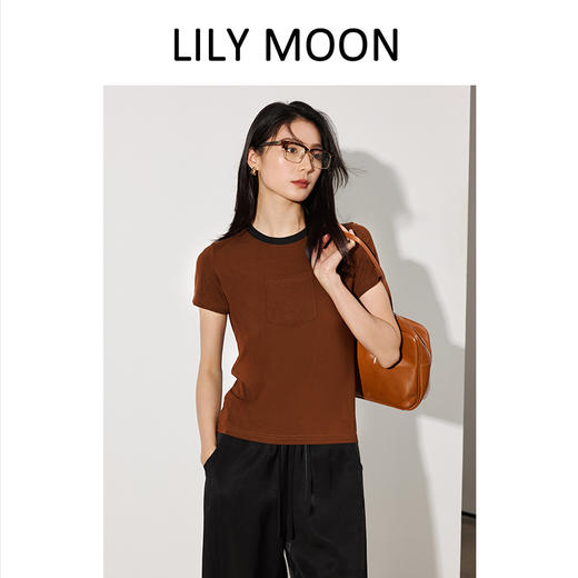 LILYMOON【马油口袋T恤】夏季撞色领短袖T恤 商品图0