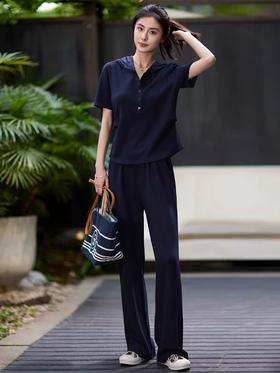 舒适蕾丝连帽T+阔腿直筒显瘦套装