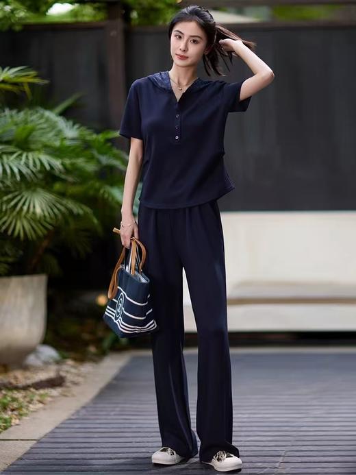 舒适蕾丝连帽T+阔腿直筒显瘦套装 商品图0