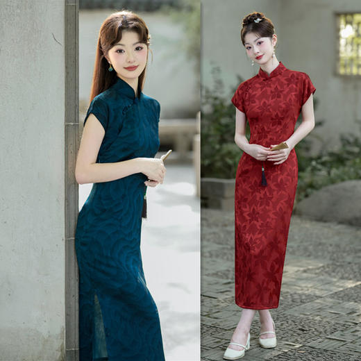 SYK66783时尚年轻女士长款短袖旗袍2025春夏新款改良新中式日常旗袍 商品图3