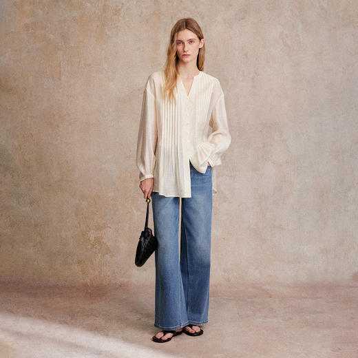 醋酸亚麻重工打条天丝宽松显瘦上衣CS2503003
 商品图2