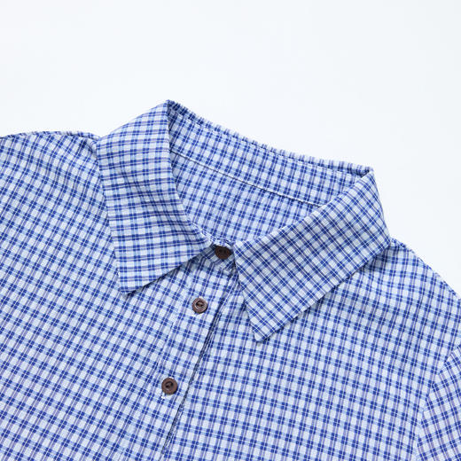 西遇miu系荷叶边蓝色格纹衬衫女秋季新款宽松百搭短款衬衣V2551156 商品图5