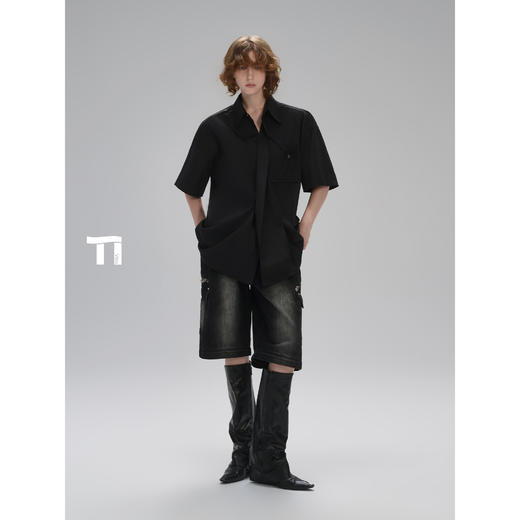 启世录TIWILLTANG“峻陵隐渊”5.0品牌明星同款立体门襟短袖衬衫 商品图4