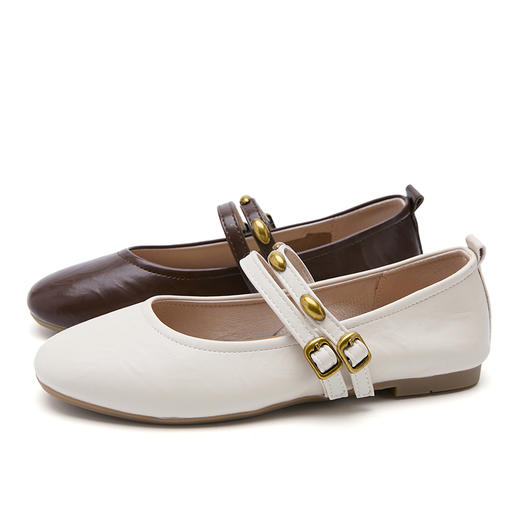 【限时秒杀】西遇平底玛丽珍鞋女新款秋季法式复古小金豆方头浅口软底单鞋V1656929 商品图5