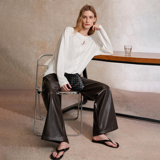 真丝汉麻天丝棉 随性简约扭结一字领两穿廓形百搭长袖T恤T2503031 商品图2