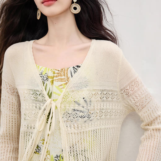 【08/06新品】熙世界莱赛尔钩花镂空针织衫长袖外搭薄款开衫上衣女2025夏秋新款 商品图3