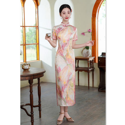 GX复古中国风传统中式长款短袖旗袍2025夏季新款改良修身显瘦旗袍裙 商品图3
