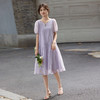 【08/06新品】熙世界度假风紫色连衣裙女夏季法式设计感串珠暗纹烧花泡泡袖裙子 商品缩略图4