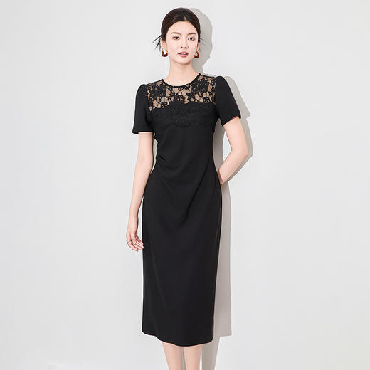 「高货wl」全新升级【铂金会员284/天猫379/差价95】(44650)洛诗琳新中式时髦拼接蕾丝连衣裙2025夏季压褶收腰显瘦裙 商品图0