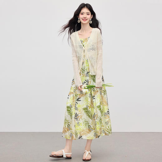 【08/06新品】熙世界天丝亚麻串珠吊带连衣裙女夏秋新款法式度假植物系印花裙子 商品图2