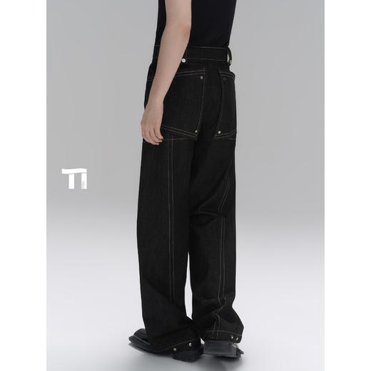 启世录TIWILLTANG“明爵衍际”3.0烟灰明线牛仔直筒长裤男 商品图2