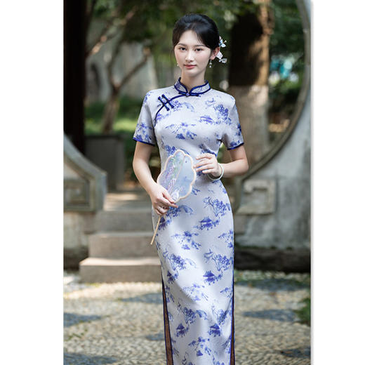 GX复古中国风长款提花短袖旗袍2025夏季新款民国女士宴会气质旗袍裙 商品图0