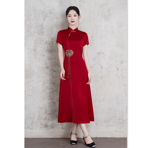 GX现代改良新中式长款旗袍大摆裙2025夏季新款日常可穿旗袍裙 商品图3