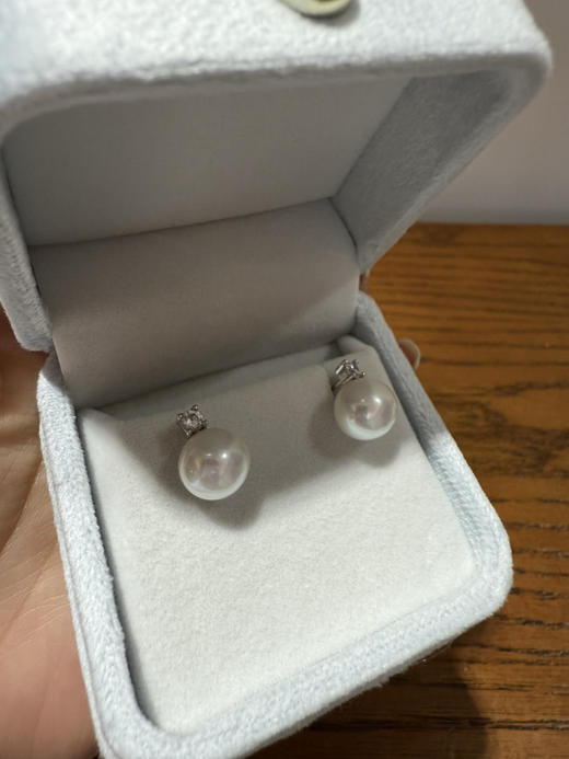 84-7 统货/直发 王妃款珍珠耳钉 纯银高碳钻  9-10mm极光近正圆 爱迪生珍珠 耳钉 商品图9
