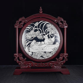 子佩集S999银手工银花丝【鸳鸯戏水】双面旋转花丝台屏【YYXSHATP】大师工坊原创设计2508