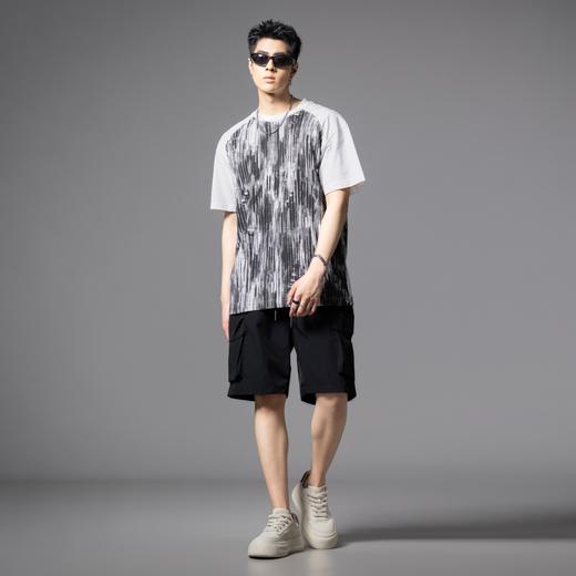 PINLI品立2025夏季新款男士圆领拼接撞色个性涂鸦印花短袖T恤上衣GD252111389 商品图5