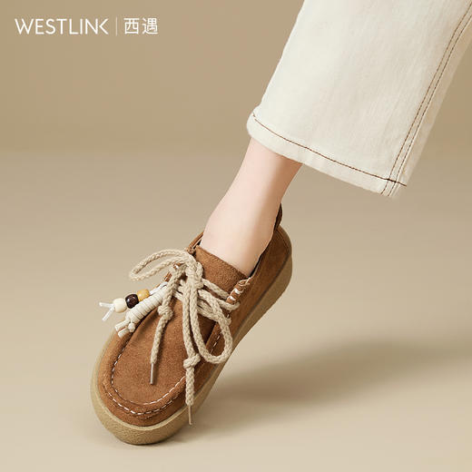 西遇厚底袋鼠鞋女新款秋季复古丑萌串珠系带乐福小皮鞋勃肯鞋K1656935 商品图3