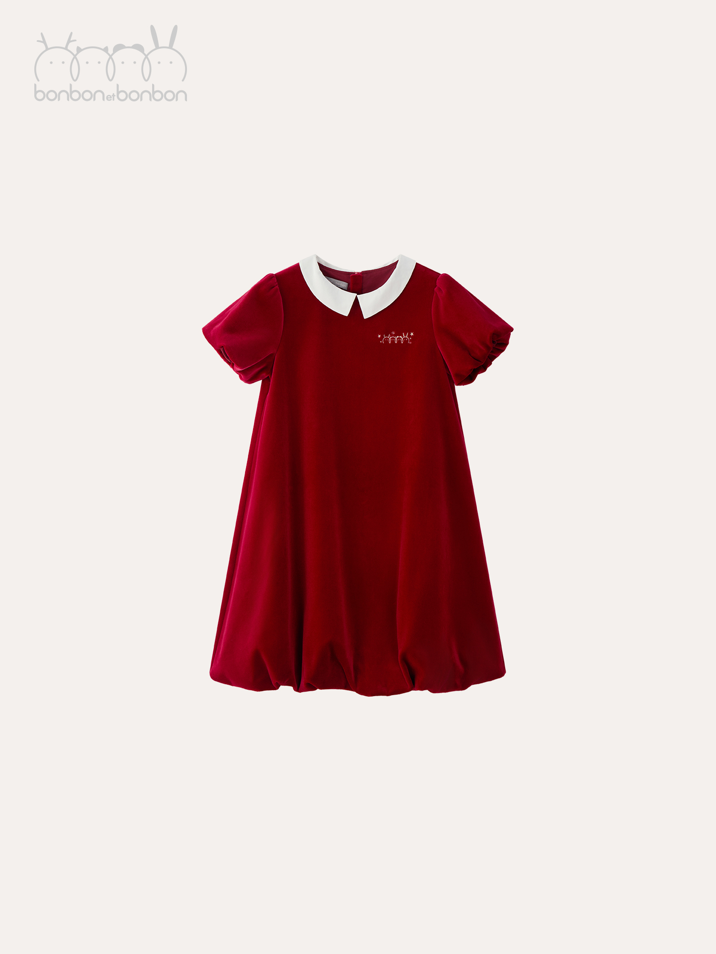 波尔多红丝绒半袖连衣裙