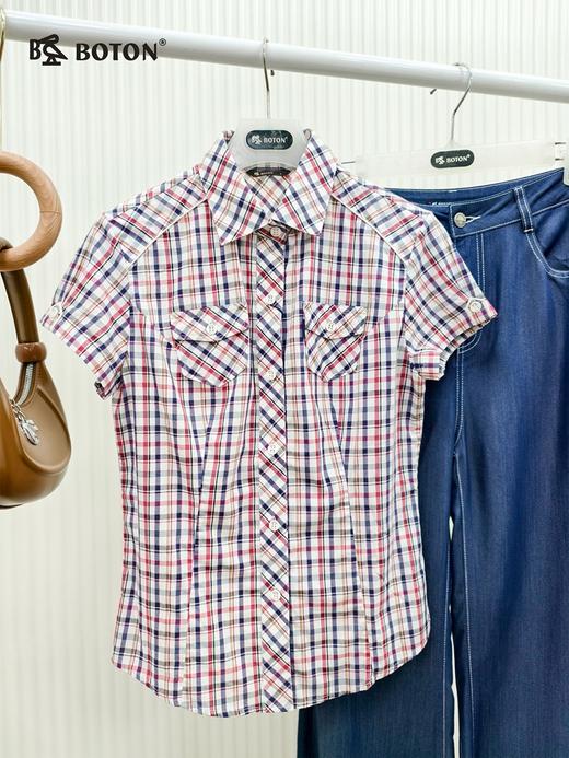 【第2件半价！尾货清仓不退换】波顿女士格仔短袖全棉衬衫LS387 商品图2