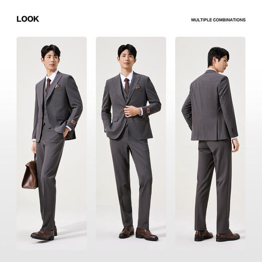 【婚礼季/复古条纹三件套西服】柒牌男装西服色纺花纱戗驳领商务绅士套装129C70090 商品图3