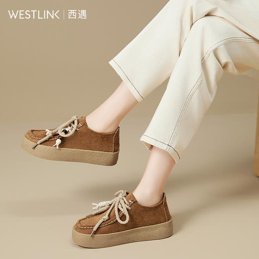 西遇厚底袋鼠鞋女新款秋季复古丑萌串珠系带乐福小皮鞋勃肯鞋K1656935 商品图1
