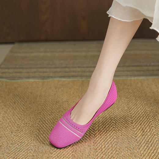 【脚胖脚宽，建议拍大一码】REREJOY方头拼接平底飞织王妃鞋 柔软亲肤镂空飞织鞋面舒适透气 杏仁鞋头不挤脚 裸色金丝线设计更显脚瘦 休闲百搭 商品图4