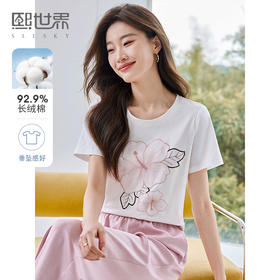 【专属特价】熙世界温婉气质花卉刺绣T恤短袖休闲好看减龄圆领上衣2025夏装