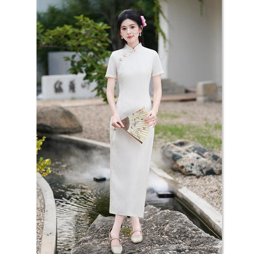 GX旗袍年轻款高端气质改良长款纯色素雅少女2025夏季新款旗袍 商品图2