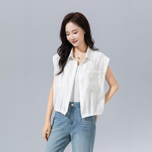 「高货xg」全新升级【铂金会员192/天猫259/差价67】(62455)洛诗琳收腰松紧宽松无袖衬衫2025夏季薄款休闲短款上衣女 商品图0