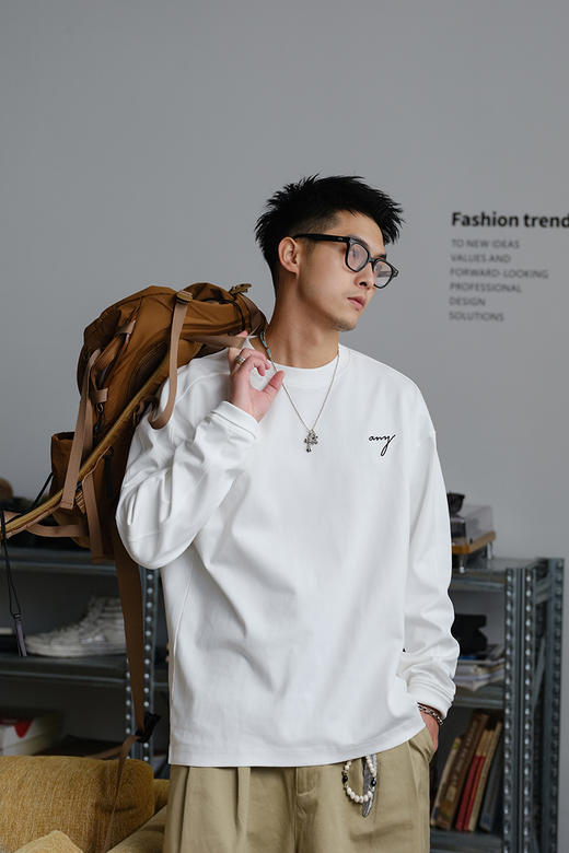 徐太浪250g松弛感刺绣长袖T恤男2025新款秋季通勤内搭打底衫上衣 商品图5