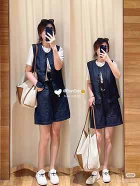 84-3 独家圆正 小禾 棉麻系列 长绒棉亚麻 色织斜纹你就在 背心/短裤 套装 偏小丢丢