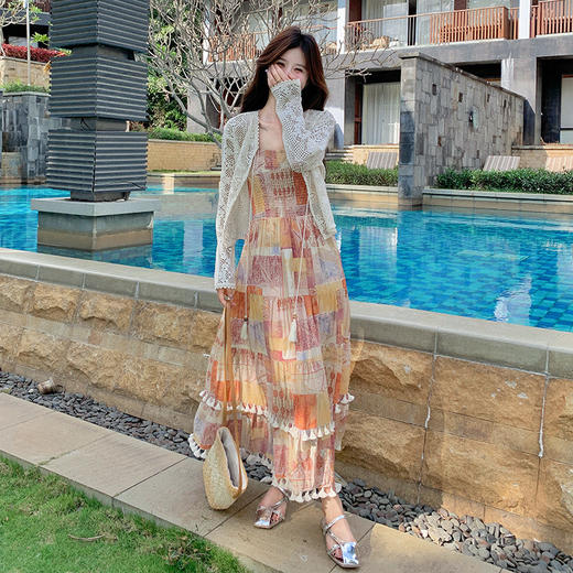 波西米亚风吊带连衣裙，海边度假超好看罩衫裙子套装HR-2560 商品图3