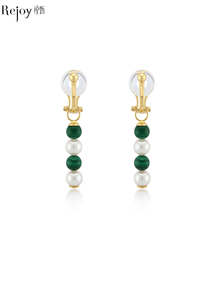 【天猫同款】耳扣款-18k金孔雀石akoya珍珠耳夹5-5.5mm