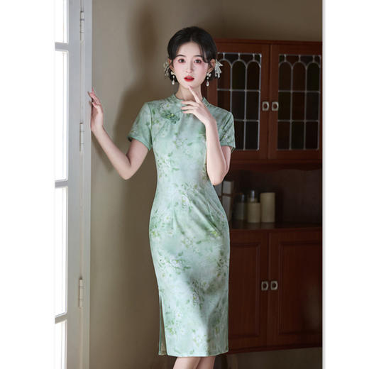 GX绿色旗袍改良2025新款气质年轻款少女民国风连衣裙新中式日常夏季 商品图0